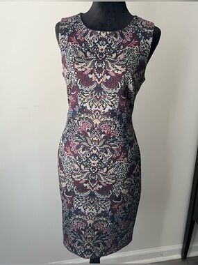 Tommy Hilfiger Burgundy and Navy Paisley Sheath Dress - 10
